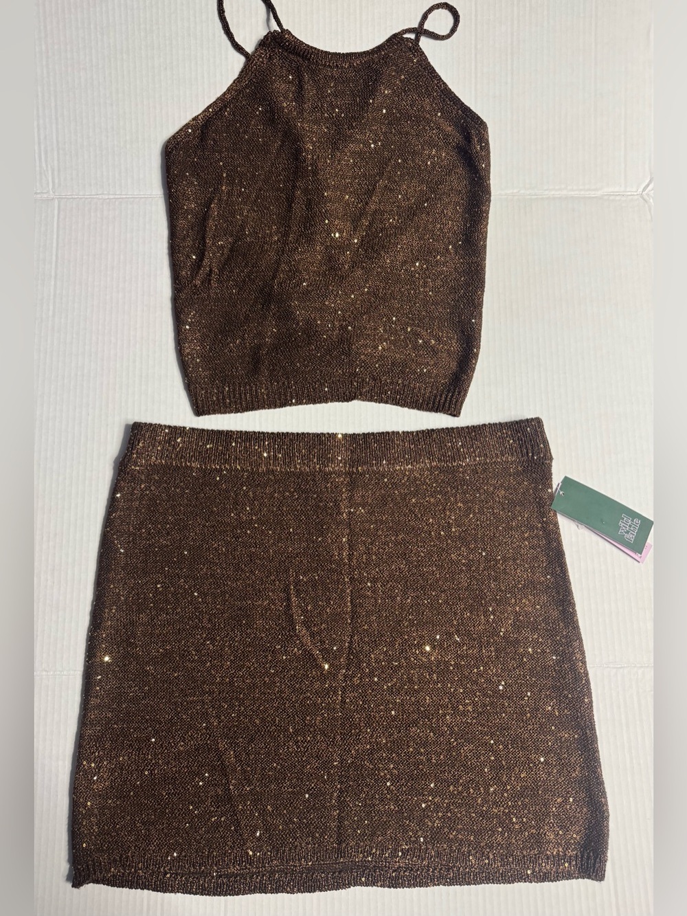 wild fable Brown Sequin Knit Skirt Set - Sparkle Halter Top & Mini Skirt